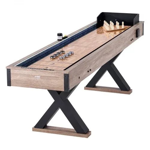 VEVOR Shuffleboard-Tisch, 9 Fuß langes Shuffleboard mit LED-Beleuchtung für das Familienspielzimmer, 2-in-1-Shuffleboard- und Bowling-Kombispielset, mit kratzfestem Spielfeld, Beinen, 8 Pucks, Bowlingset, Wachs, Bürste – Bild 10