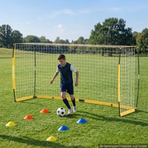 VEVOR Fußballtor 3,6 x 1,8 m Klappbares Soccertor mit Fiberglasrahmen Gelb,für Fußballplätze Parks und Schulen, Polyesternetz bis 113 km/h, Bodenanker, Metallsockel und Oxford-Aufbewahrungstasche – Bild 7