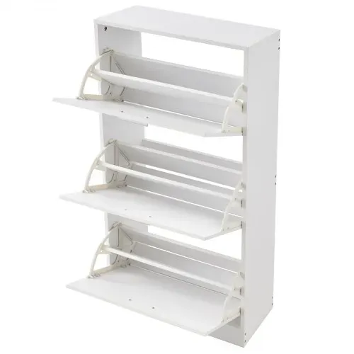 VEVOR Schuhschrank Schmal, Schuhregal Weiß, 600 x 237 x 1200 mm Schuhkipper mit 3 Klappen + oberem Staufach, Schuhkommode 45,35 kg Tragfähigkeit, Aufbewahrungsschrank Schuh Massivholz für Flur – Bild 9
