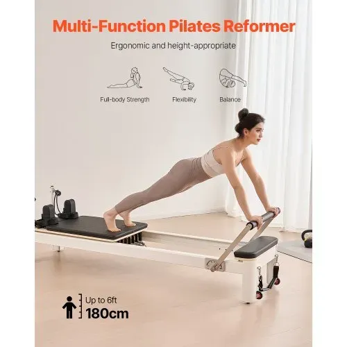 VEVOR Pilates Reformer Maschine Pilates-Bett aus Aluminium mit Sitzbox & doppeltem Widerstand – Feder & Kordel, für Fortgeschrittene & Anfänger, Heim-Fitnessstudio Gerät bis zu 181,44 kg – Bild 5