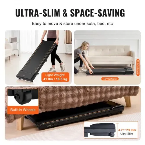VEVOR Walking Pad Laufband unter den Schreibtisch, Laufband zum Arbeiten, funktionierendes Laufband mit 120 kg Tragkraft, tragbares Pad mit 2,5 PS, Fernbedienung LED-Anzeige 1-6 km/h Schwarz – Bild 3