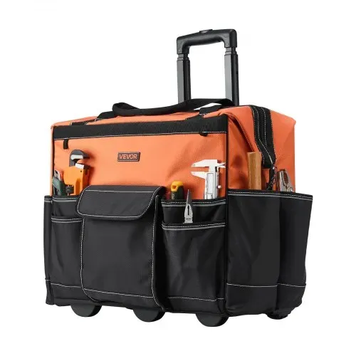 VEVOR Werkzeugtasche mit Rollen, 50 kg Tragkraft, 27 Taschen, Arbeitsrucksack mit verstellbarer Teleskopgriff & stabiler Standfuß, Werkzeugtaschen-Organizer für Bau, Mechanik, 510x310x450 mm – Bild 9