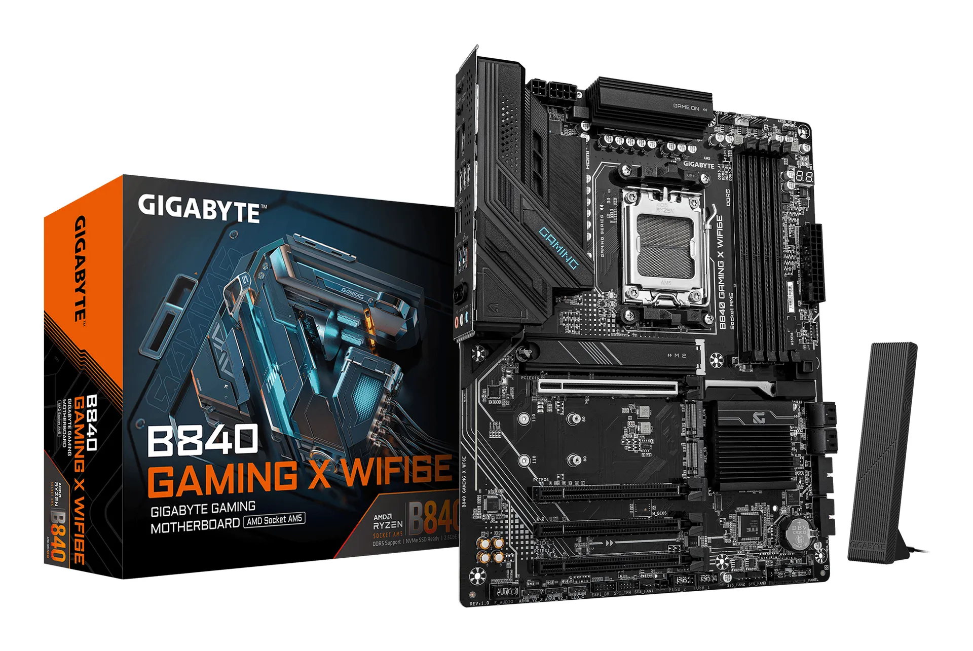 GIGABYTE B840 GAMING X WIFI6E Mainboard – AMD Ryzen 9000 Prozessoren, 12+2+2 Phasen VRM, bis zu 7600MHz DDR5(O.C), 2xPCIe 4.0 + 1xPCIe 3.0 M.2, Wi-Fi 6E, 2.5GbE LAN, USB 3.2 Gen 2 GIGABYTE B840 GAMING X WIFI6E Mainboard – AMD Ryzen 9000 Prozessoren, 12+2+2 Phasen VRM, bis zu 7600MHz DDR5(O.C), 2xPCIe 4.0 + 1xPCIe 3.0 M.2, Wi-Fi 6E, 2.5GbE LAN, USB 3.2 Gen 2
