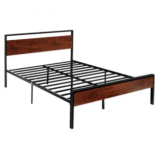 VEVOR Bettrahmen (Queen Size), Plattformbettrahmen aus Metall mit Kopf- und Fußteil aus braunem Holz im Retro-Stil, großer Stauraum unter dem Bett, rutschfest, kein Boxspring erforderlich VEVOR Bettrahmen (Queen Size), Plattformbettrahmen aus Metall mit Kopf- und Fußteil aus braunem Holz im Retro-Stil, großer Stauraum unter dem Bett, rutschfest, kein Boxspring erforderlich