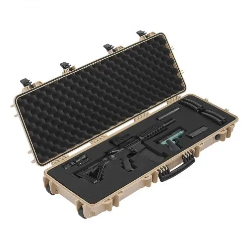 VEVOR Waffenkoffer mit Hartschale für Langwaffen, abschließbarer Gewehrkoffer mit vorgeschnittenen Schaumstoffen, Langwaffenkoffer Waffenaufbewahrung rollbar IP67 wasserfest, 108,9 x 39,2 x 15,5 cm Khaki – Bild 10