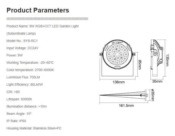 MiBoxer SYS-RC1 LED Subordinate Garten Lampe 9W RGB-WW (RGB-CCT) mit Funk und WLAN IP65 24V – Bild 6