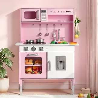 VEVOR Spielküche für Kinder, Kinderküche aus Holz mit Licht & Sound, Holzküche mit Herd Backofen Spüle Mikrowelle Eisspender & Getränkespender, Küchenspielzeug mit Kochset für Kinder ab 3 Jahren, Rosa VEVOR Spielküche für Kinder, Kinderküche aus Holz mit Licht & Sound, Holzküche mit Herd Backofen Spüle Mikrowelle Eisspender & Getränkespender, Küchenspielzeug mit Kochset für Kinder ab 3 Jahren, Rosa