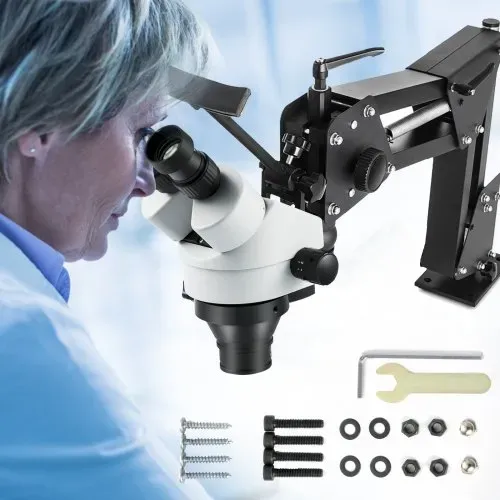 VEVOR Zoom Trinokulares Stereomikroskop WF10X 20mm Binokulares Stereo Säulenständer für Jewelry Tools (3.5X-90X) Mikroskop, Silbe, 1 Count (Pack of 1) Multi-Directional Microscope – Bild 10