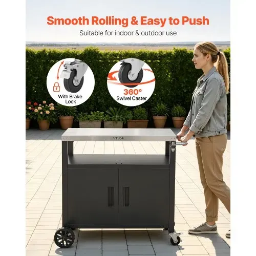 VEVOR Outdoor-Grillwagen mit Aufbewahrungsschrank, 92 cm Grilltisch mit Edelstahlplatte, Griff, Rollen und Flaschenöffner, Küchenwagen & Servierwagen für Terrasse, Garten, Bar und BBQ-Bereich – Bild 5