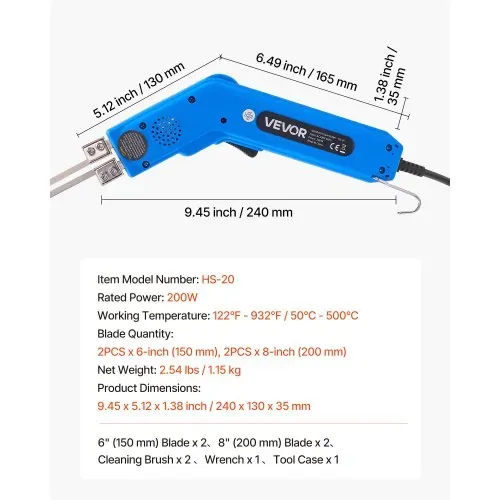 VEVOR Styroporschneider, 200 W Styrocutter, 50-500 °C einstellbarer Schaumstoffschneider mit 150 mm & 200 mm Schneidklingen für KT-Platten, Polyethylen, Schwamm, Gummi – Werkzeugkasten enthalten – Bild 6