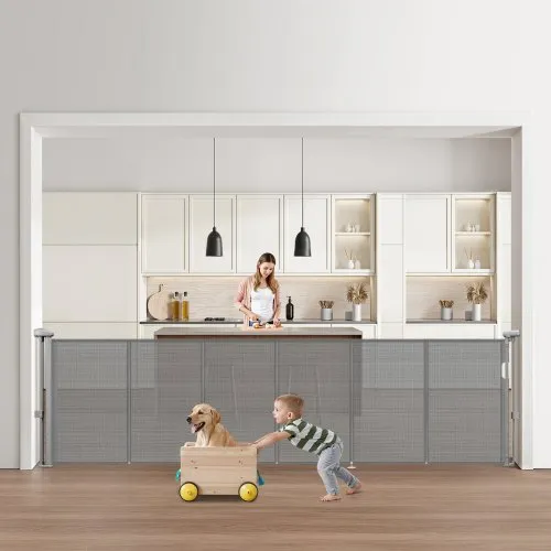 VEVOR einziehbares Babygitter Hundegitter ausziehbar auf 280 cm Breite / 87 cm Höhe, Haustiergitter Schutzgitter aus Netzmaterial für Innentreppen Türen Flure Spielzimmer, Treppenschutzgitter Grau VEVOR einziehbares Babygitter Hundegitter ausziehbar auf 280 cm Breite / 87 cm Höhe, Haustiergitter Schutzgitter aus Netzmaterial für Innentreppen Türen Flure Spielzimmer, Treppenschutzgitter Grau