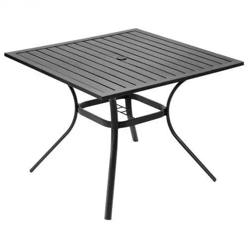 VEVOR Terrassentisch Gartentisch Balkontisch (94 x 94 cm) aus Kohlenstoffstahl quadratischer Esstisch für Outdoor Hof Terrasse Garten Veranda, wasserfest, mit Schirmloch, 68 kg Tragkraft Schwarz – Bild 9