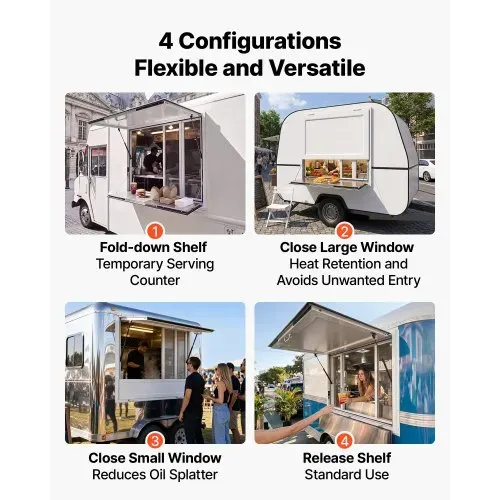 VEVOR Verkaufsfenster für Foodtrucks 915 x 915 x 110 mm Aluminiumlegierung, Konzessionsfenster Regenschutz, bis 85° Aufklappbar, Klappbarer Ablage, mit 4 Verschiebbaren Fliegengittern und Schlepphaken – Bild 3