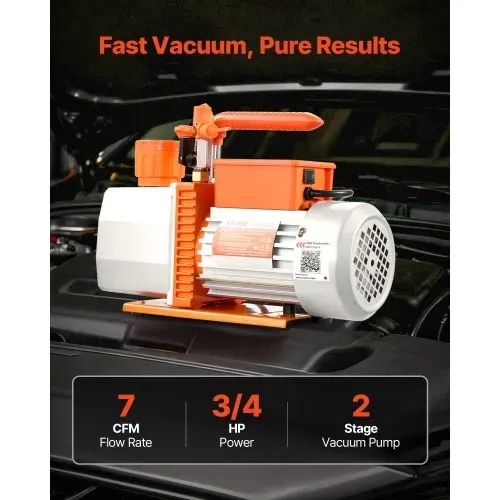 VEVOR Vakuumpumpe, 7 CFM 198 L/min, 2-stufig, 550 W geeignet für R134a, R22, R410a, R1234YF & R32, 4-poliger Motor, für die Wartung von Kfz-Klimaanlagen & die Entgasung von Harzen, inkl. Öl VEVOR Vakuumpumpe, 7 CFM 198 L/min, 2-stufig, 550 W geeignet für R134a, R22, R410a, R1234YF & R32, 4-poliger Motor, für die Wartung von Kfz-Klimaanlagen & die Entgasung von Harzen, inkl. Öl