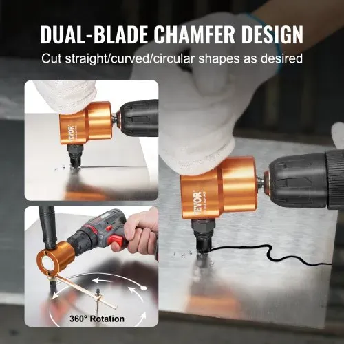 VEVOR Blechscherenaufsatz Metallscherenaufsatz 1,6 mm, 1500–3000 U/min Blechschere Bohrer Schlagschrauber Aufsatz, Universal Einsetzbar Schwarz Metallscherenaufsatz Schlagfertig Bohrmaschine Orange – Bild 3