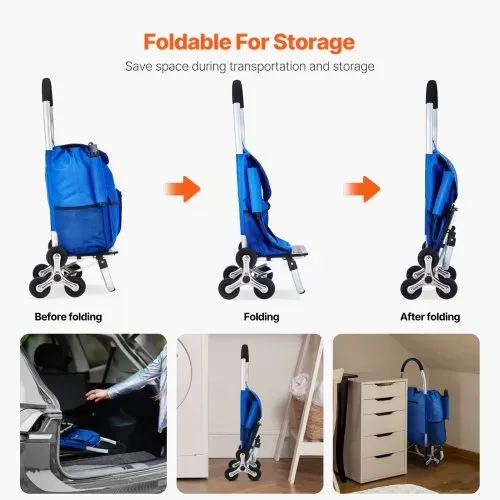 VEVOR faltbarer Einkaufswagen, 445 x 375 x 990 mm, Sackkarre zum Treppensteigen mit 6 Rädern, Aufbewahrungstasche aus Oxford-Stoff, zum Einkaufen, Büro, Umzug, Transport, im Freien, Wäsche – Bild 4