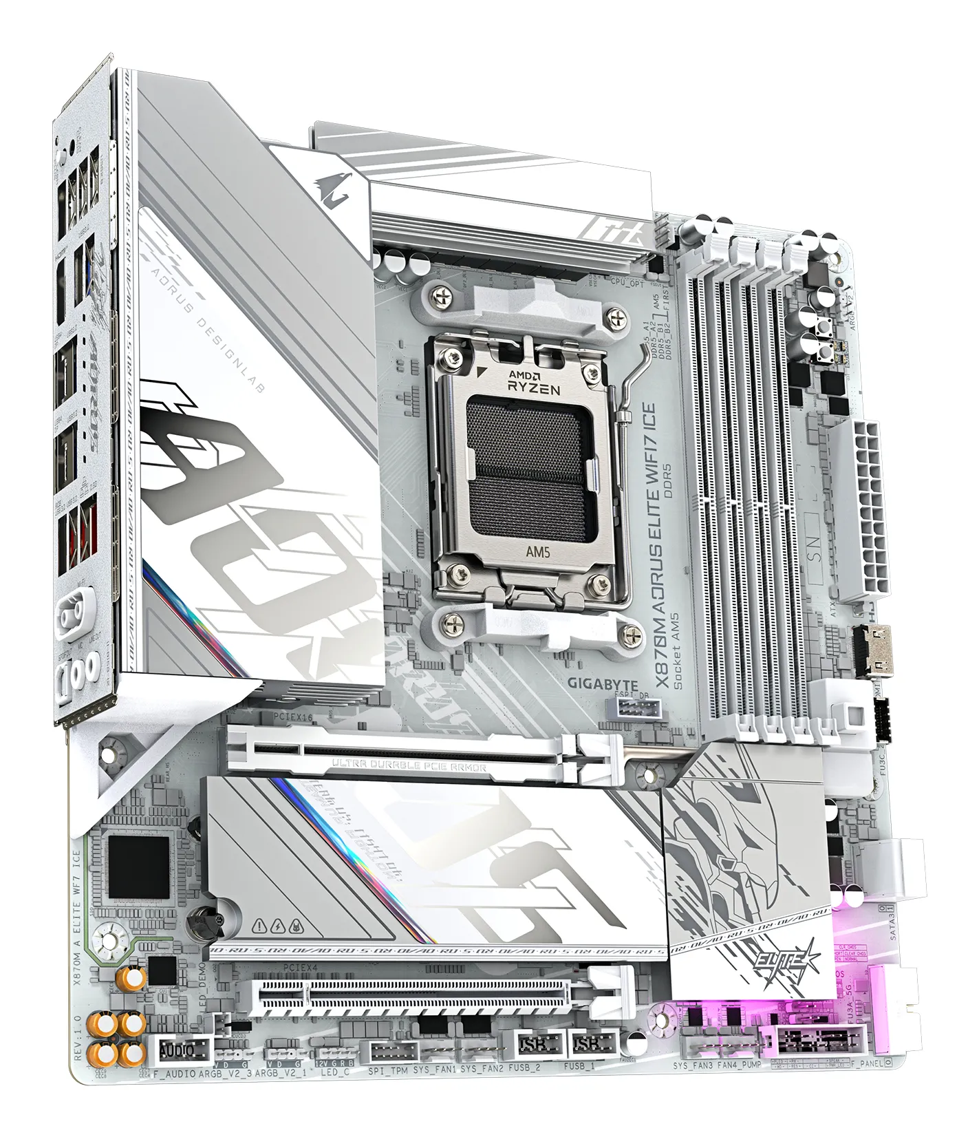 GIGABYTE X870M AORUS ELITE WIFI7 ICE Mainboard – Unterstützt AMD Ryzen 9000 CPUs, digitales 14+2+2-Phasen-VRM, bis zu 8200 Hz DDR5 (O.C), 1× PCIe 5.0 + 1× PCIe 4.0, Wi-Fi 7, 2.5-GbE-LAN, USB 4 – Bild 4