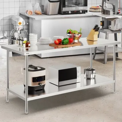 VEVOR Zubereitungstisch aus Edelstahl, Robuster Arbeitstisch aus Metall mit 3 einstellbaren Höhenstufen, Arbeitsstation für Küche, Garage, Restaurant, Hinterhof 762 x 1829 x 864 mm – Bild 7