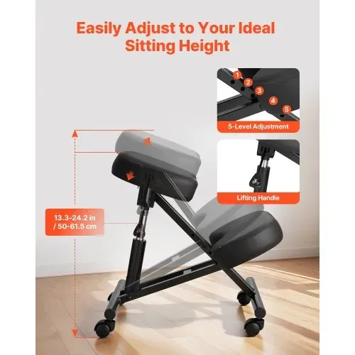 VEVOR Ergonomischer Kniehocker mit Rollen, Mobiler Höhenverstellbarer Kniestuhl in X-Form mit Dicken Schaumstoffpolstern, zur Entlastung von Nacken & Rücken, für Zuhause, Büro & Meditation, Schwarz – Bild 3