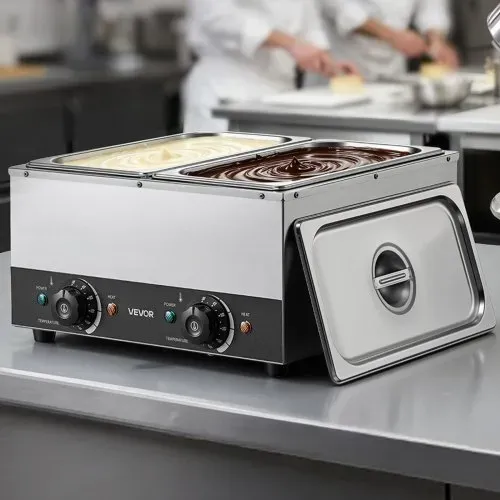 VEVOR Schokoladenschmelzmaschine 2 Abnehmbare Behälter Edelstahl 800+800 W, für Bäckereien, Restaurants, Separate Temperaturregelung je Behälter, 30–85 °C Trockenlaufschutz, Schokoladentempiermaschine – Bild 7