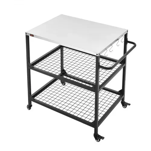 VEVOR Grillwagen Outdoor 80x61 cm (Tischplattengröße), Rollbarer Grilltisch mit seitlichem Griff & 2 Gitterablagen & 4 Rädern, Grillvorbereitungstisch Servierwagen für Picknick Küche Garten – Bild 9
