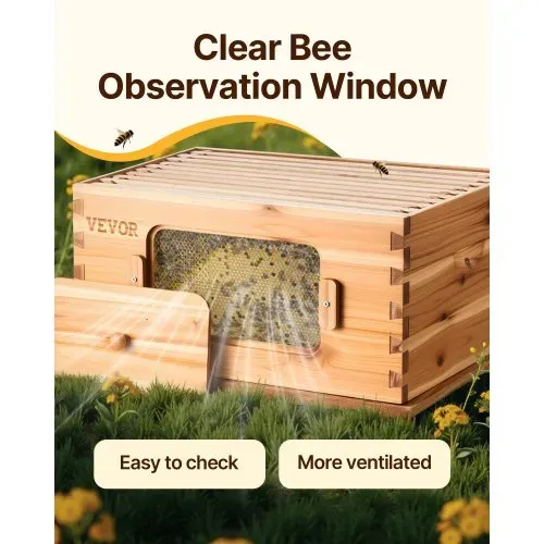 VEVOR Bienenstock, 20 Rahmen, Bienenbeute Zander, mit Bienenwachs beschichtetes Tannenholz, 1 tiefer + 1 mittlerer Bienenkasten, Langstroth-Bienenstock-Set, transparente Acrylfenster mit Fundamenten – Bild 4