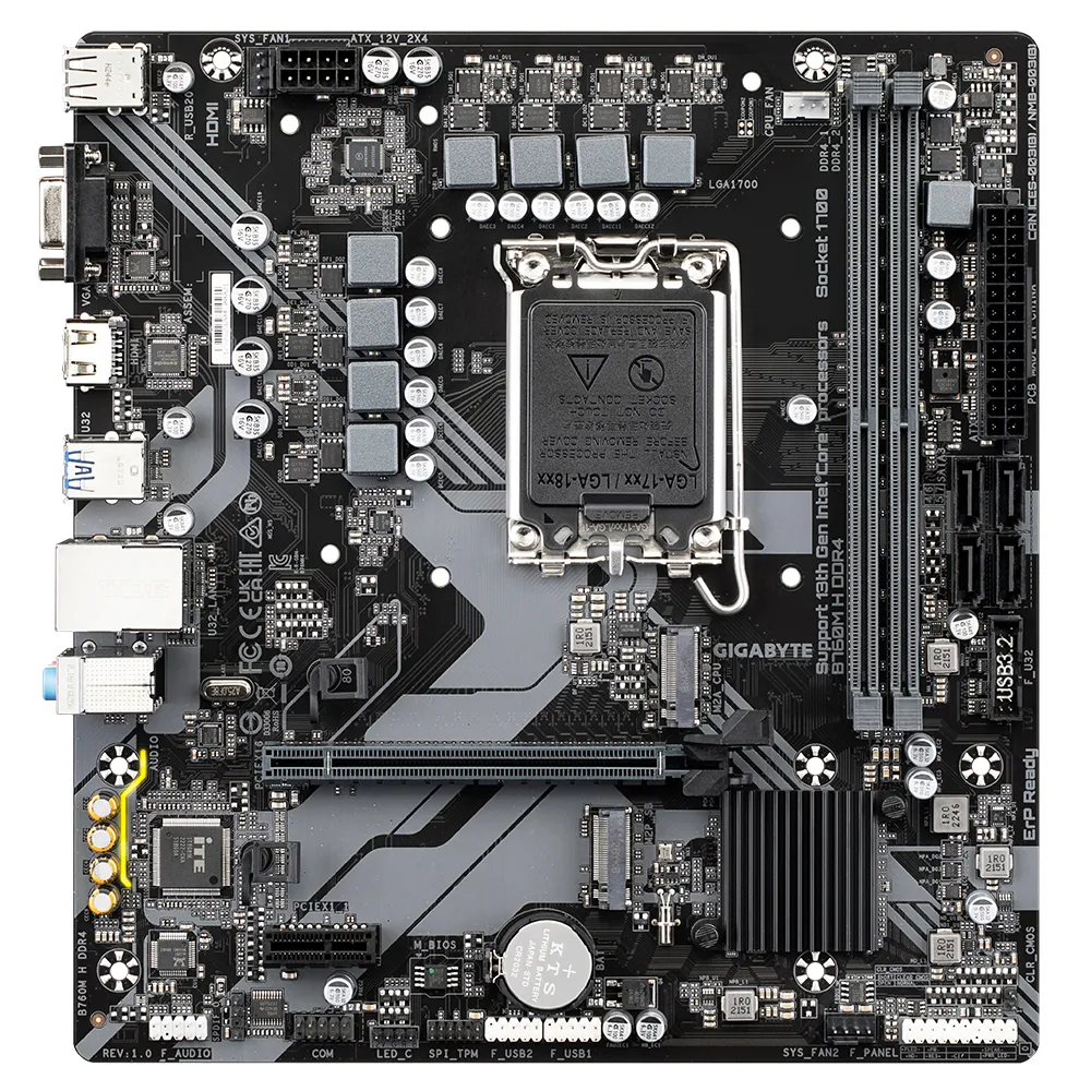 GIGABYTE B760M H DDR4 Motherboard - Unterstützt Intel Core 14. Generation CPUs, 6+1+1 Phasen Digital VRM, bis zu 3200MHz DDR4 (OC), 2xPCIe 4.0 M.2, GbE LAN, USB 3.2 Gen1 – Bild 2