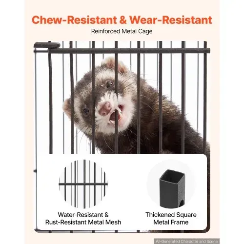 VEVOR Kleintierkäfig Metall Frettchenkäfig Kleintiergehege 63x36x101 cm, Frettchen Chinchillas Gleithörnchen Meerschweinchen & Kaninchen 3-Stöckig 13,97 mm Drahtabstand Feststellbare Schwenkrolle – Bild 4