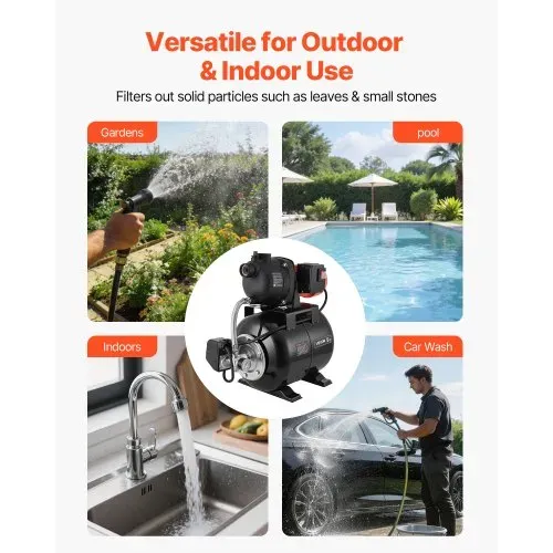 VEVOR Hauswasserwerk 800 W, 5000 L/h Jetpumpe mit 19 L Druckbehälter, 49 m Förderhöhe, inkl. Automatischem Wasserfördersystem & Kunststoffpumpenkopf, zur Gartenbewässerung & Hauswasserversorgung – Bild 5