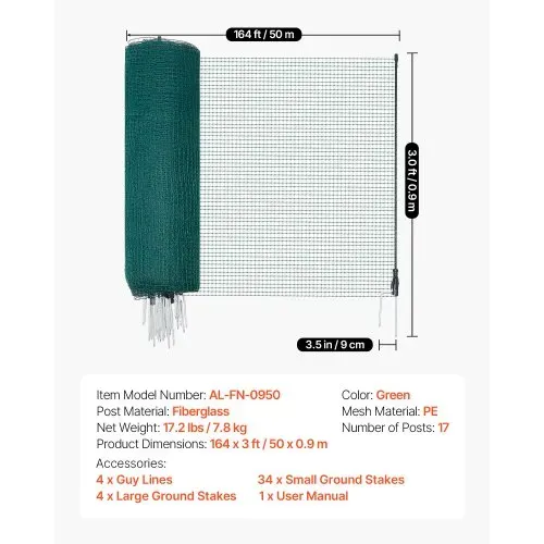 VEVOR Begrenzungszaun 50x0,9 m, Weidezaun aus PE, Mobiler Hundezaun mit Doppelspitzenpfählen & Abspannseilen, Hühnerzaun, Gartenzaun, Campingzaun für Hunde, Hühner, Pflanzen, Außenbereiche – Bild 6