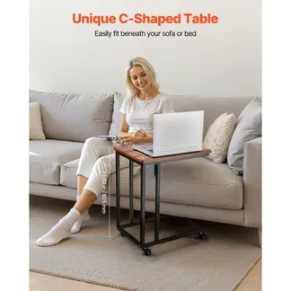 VEVOR Beistelltisch Kaffeetisch mit Metallrahmen rollbar, C-förmiger Couchtisch für Wohnzimmer Schlafzimmer Büro 500 x 350 x 605 mm TV-Tablett, Wohzimmertisch Sofatisch Braun und Schwarz VEVOR Beistelltisch Kaffeetisch mit Metallrahmen rollbar, C-förmiger Couchtisch für Wohnzimmer Schlafzimmer Büro 500 x 350 x 605 mm TV-Tablett, Wohzimmertisch Sofatisch Braun und Schwarz