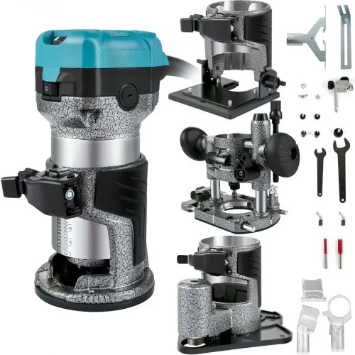 VEVOR Einhand Holz Oberfräse Kantenfräse 33000 U / min, Feste Basis, Neigungsbasis, Tauchbasis, Offset Basis, 3 Spannzangen 6,35 / 6 / 8 mm, Fräser 6 / 8 mm Inkl., Kurvenführung, Aluminiumlegierung VEVOR Einhand Holz Oberfräse Kantenfräse 33000 U / min, Feste Basis, Neigungsbasis, Tauchbasis, Offset Basis, 3 Spannzangen 6,35 / 6 / 8 mm, Fräser 6 / 8 mm Inkl., Kurvenführung, Aluminiumlegierung