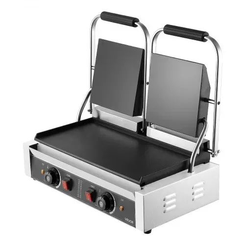 VEVOR kommerzieller Kontaktgrill 3600 W Elektrogrill Sandwichmaker (Doppelbackplatten) Panini Presse aus Edelstahl mit Temperaturregelung, 48 x 23 cm flache Emailleplatte, für Hamburger Steak Speck – Bild 10