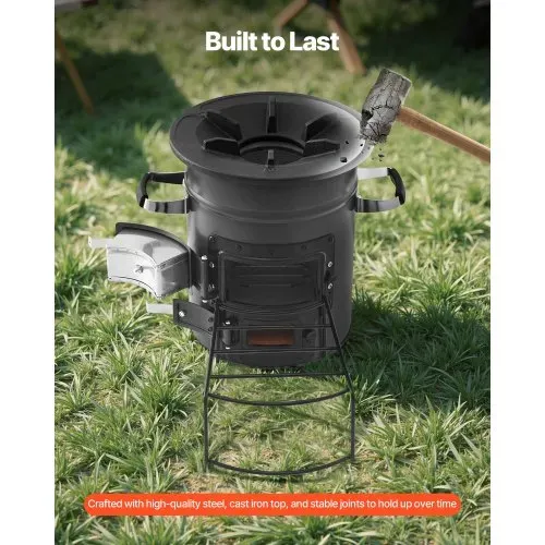VEVOR Raketenofen, BBQ Rakete Holzofen mit Tragetasche, SPCC-Stahl, Doppeltür, zum Verbrennen von Zweigen, Stöcken oder Holzkohle zum Outdoor Kochen, Camping Outdoor-Campingkocher, Campinggrill – Bild 3