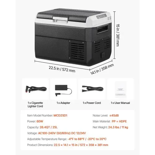 VEVOR Kompressor Kühlbox 25 L, Tragbarer Autokühlschrank mit Einstellbarer Temperatur & App-Steuerung, Kühlschrank 12/24 V DC und 100–240 V AC für Outdoor Camping Reisen und Wohnmobile – Bild 6