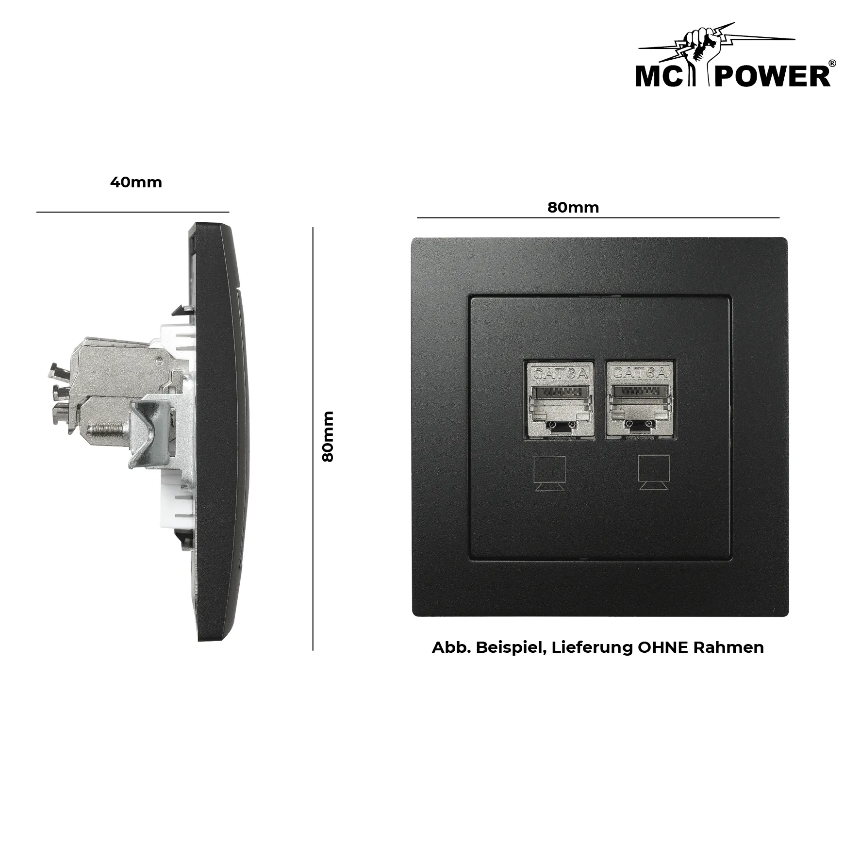 Netzwerk-Dose McPower ''Flair'' CAT6A, UP, matt schwarz, vollgeschirmt – Bild 3