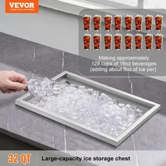 VEVOR Drop-in-Eisbox, 30,25 L Edelstahl-Eiskühler, 508 x 355 x 308 mm Kommerzieller Eisbehälter mit Abdeckung, Eingebaute Eisspeichertruhe, Abflussrohr und Ablassstopfen im Lieferumfang Enthalten VEVOR Drop-in-Eisbox, 30,25 L Edelstahl-Eiskühler, 508 x 355 x 308 mm Kommerzieller Eisbehälter mit Abdeckung, Eingebaute Eisspeichertruhe, Abflussrohr und Ablassstopfen im Lieferumfang Enthalten