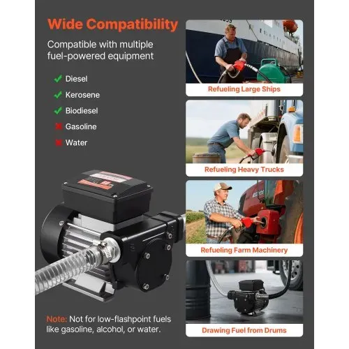 VEVOR Kraftstoff-Transferpumpe, 230 V AC, elektrische Diesel-Transferpumpe, 60 l/min, mit automatischer Abschaltung der Kraftstoffdüse, 2 Schläuchen, 13,7 m Förderhöhe, für Kerosin, Biodiesel – Bild 5