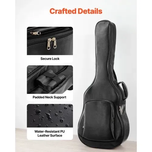 VEVOR Gitarrentasche für 41-Zoll-Akustikgitarren mit Tragegriff Schwarz, Gitarrenrucksack mit Schaumstoffpolsterung, Außenzubehörfach und Schultergurten, 1195 mm Gig Bag aus PU-Leder – Bild 5