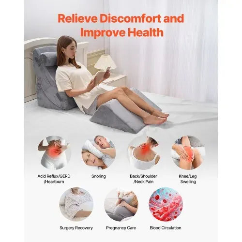 VEVOR Orthopädisches Bett Keilkissen, 4-teilig, Unterstützung für Bein, Nacken & Schulter, gegen Rückenschmerzen, Sodbrennen, Schnarchlinderung, Aufrichten im Bett, Dunkelgrau – Bild 4