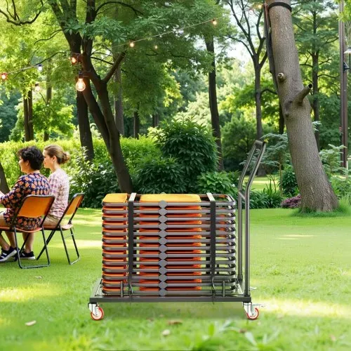 VEVOR Klappstuhlständer, 136 kg Tragkraft, L-förmiger horizontaler Stuhlwagen für 25 Stühle, robuster Stuhl-Aufbewahrungswagen aus Metall mit Gummirädern und -haltern, großer Stuhlhalter, Mattschwarz – Bild 7