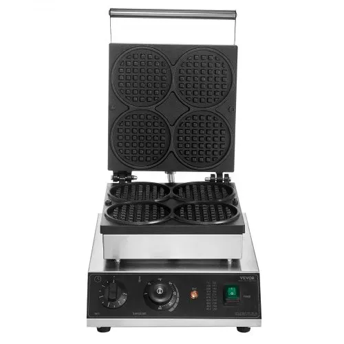 VEVOR kommerzielles Waffeleisen Waffelmaschine 1750 W antihaftbeschichtetes belgisches Waffeleisen aus Edelstahl mit Temperatur- und Zeitregelung, für Restaurant Bäckerei Snackbar 4 runde Waffeln – Bild 10