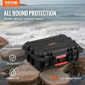 VEVOR wetterfester Hartschalenkoffer Trockenboxen mit vorgeschnittenem Schaumstoff und einziehbaren Griffen für Reisen, IP67 wasserdichtes Gehäuse für Kameras Schwarz (38 x 30 x 14 cm) VEVOR wetterfester Hartschalenkoffer Trockenboxen mit vorgeschnittenem Schaumstoff und einziehbaren Griffen für Reisen, IP67 wasserdichtes Gehäuse für Kameras Schwarz (38 x 30 x 14 cm)