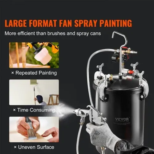VEVOR Druckbehälter für Sprühfarbe, 15 L Druckbehälter, 60 psi einstellbarer Druck, Stahl-Druckbehälter-Farbbehälter mit Spritzpistole, Schläuchen, Druckmesser, für Heimdekoration, Industrielackierung – Bild 3