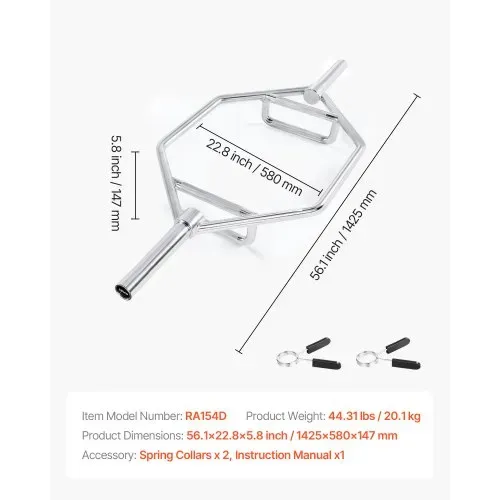VEVOR Trap Bar Hexagon Hantelstange Langhantel 50 mm 360 kg Tragkraft, Gewichtheben und Krafttrainingsgerät, Heimfitnessstudio für Kniebeugen Kreuzheben Schulterdrücken, Silber – Bild 6