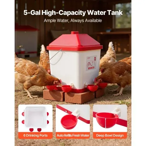 VEVOR Futterautomat & Hühnertränke, 18,14 kg/19L, regensicherer Wasserspender mit Wassernapf, kein Futterverlust, automatische Schwerkraftzufuhr, Geeignet für Hühner, Enten & Puten – Bild 3