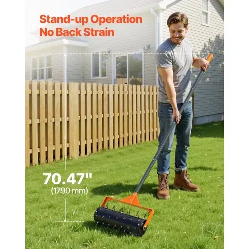VEVOR Rasenlüfter Walze Manuell, Aerifizierer für Rasen mit 42 Eisen Spikes 410 mm Breit Platte Langem Griff, Bodenbelüften Werkzeug Rasenrolle für Verdichtete Böden Rasenpflege Hof Garten, Schwarz – Bild 3