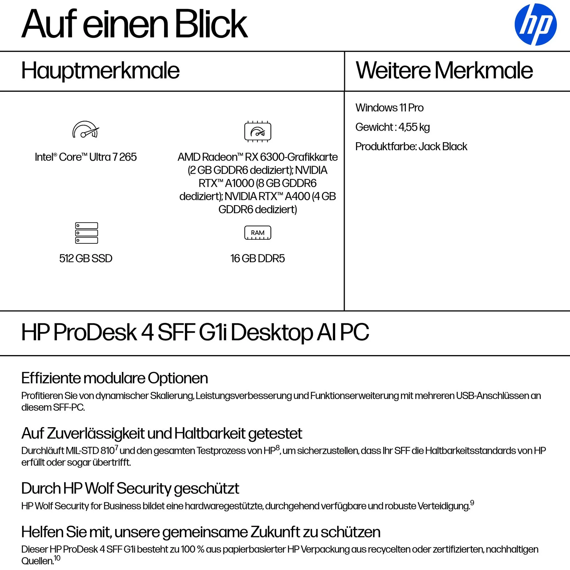 HP ProDesk 4 SFF G1i AI Intel Core Ultra 7 265 16 GB DDR5-SDRAM 512 GB SSD Windows 11 Pro PC AI PC Schwarz – Bild 3