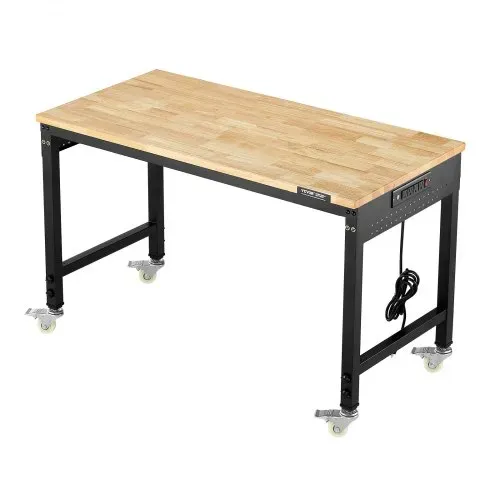VEVOR Werkbank 1220x610x711-1003mm, 907 Tragkraft, Werkbank mit Steckdose, Rädern und Stecktafel, robuster Arbeitstisch mit Eichenholzplatte für Garage, Werkstatt, Büro und Zuhause – Bild 8