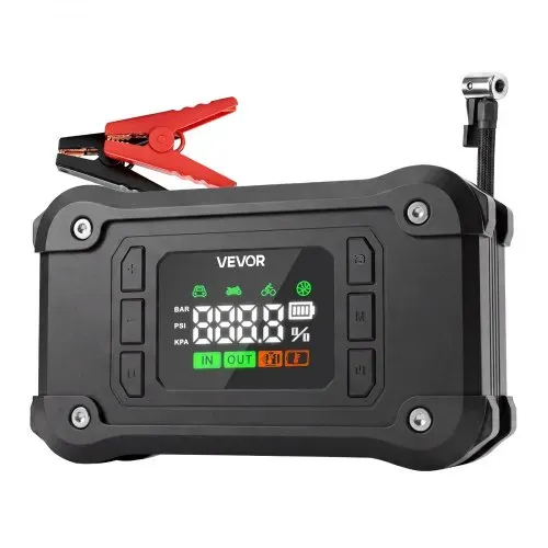 VEVOR Starthilfe Powerbank mit Luftkompressor 8000 A Spitzenleistung Schwarz für 9,0-L-Benzin- / 8,0-L-Dieselmotoren, 150 psi Reifendruck, Automatische Abschaltung, 12-V-Ladegerät und LED-Taschenlampe – Bild 9